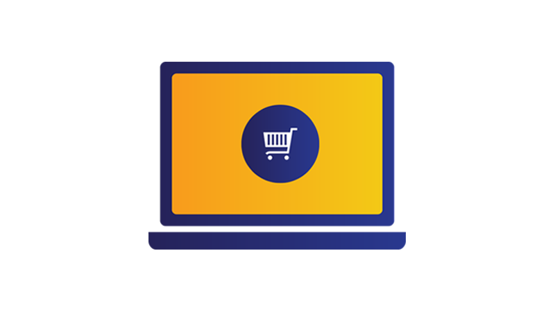 Illustration: laptop screen displaying shopping cart.