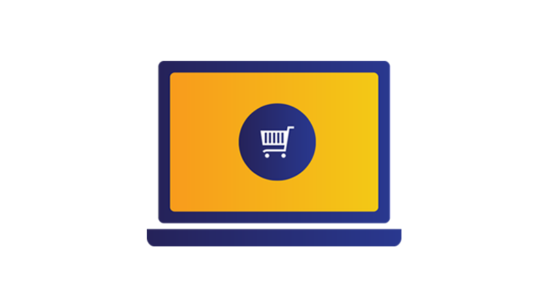 Illustration: laptop screen displaying shopping cart.