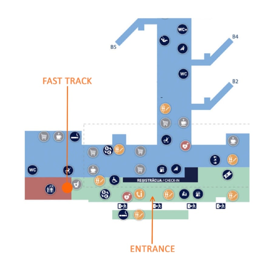 A map that shows Fast Track points at the Airport of Riga