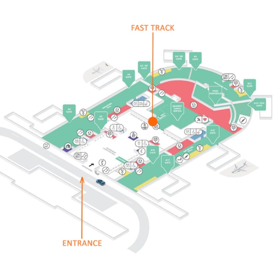 A map that shows Fast Track points at the Airport of Vilnus